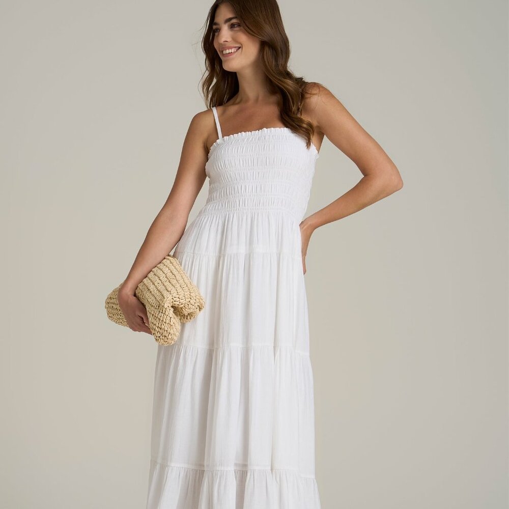 American Tall Strappy Tiered Maxi Dress for Tall Women in White Size 2XL2XL / Ta